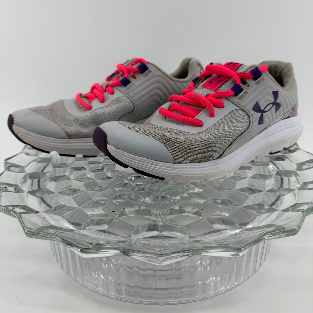 Under Armour Youth Running Shoes Gray Pink Purple Lace Up Sneakers 6.5 Y